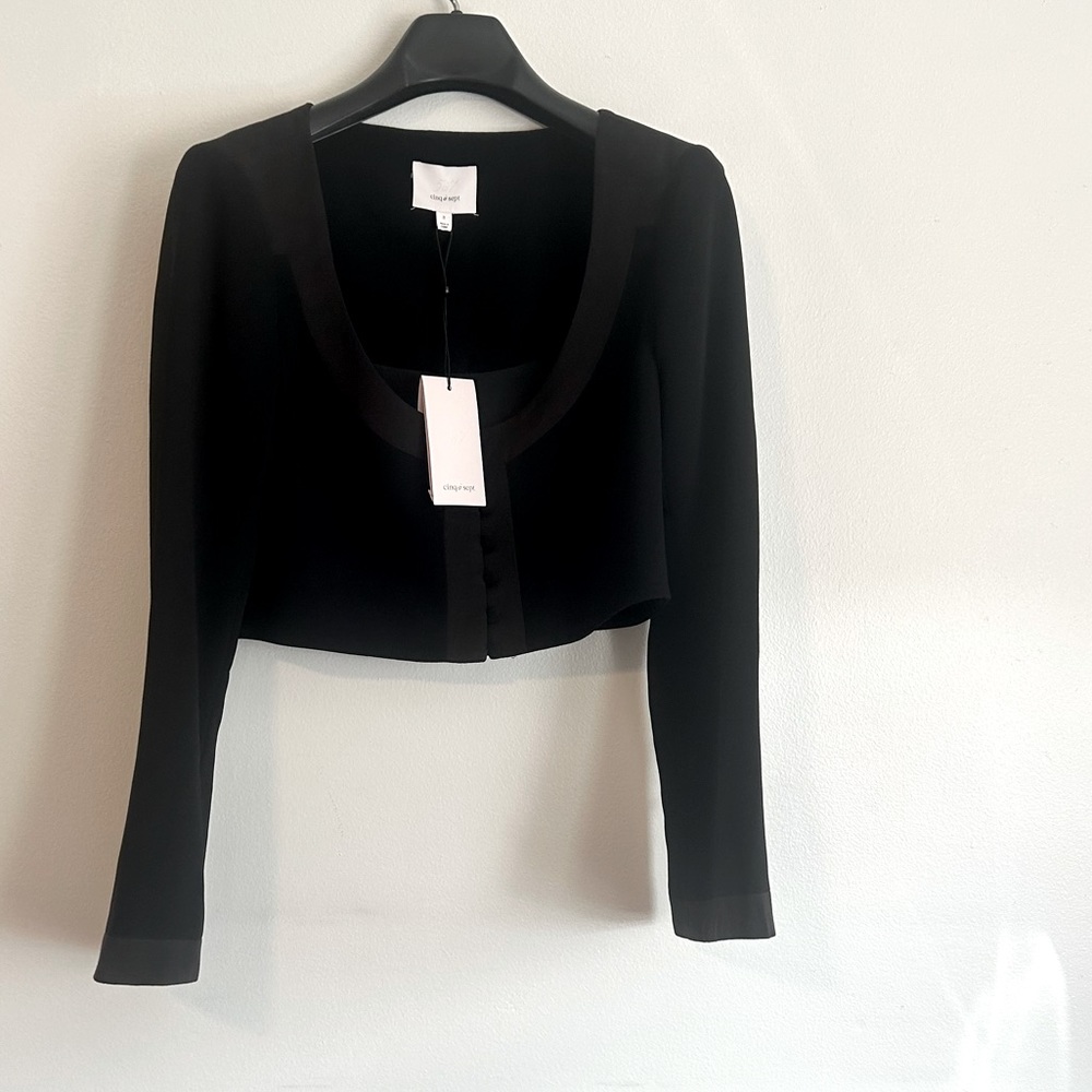 Cinq à Sept NWT Designer Colby Crop Jacket/Top Black/Black Size 8